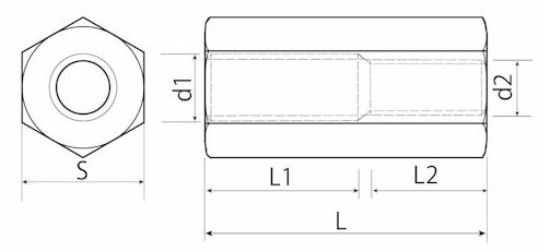 ねじ変換アダプタ(SUS、めねじ-めねじ)図面