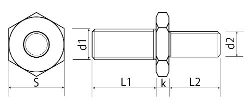 ねじ変換アダプタ(SUS、おねじ-おねじ)図面