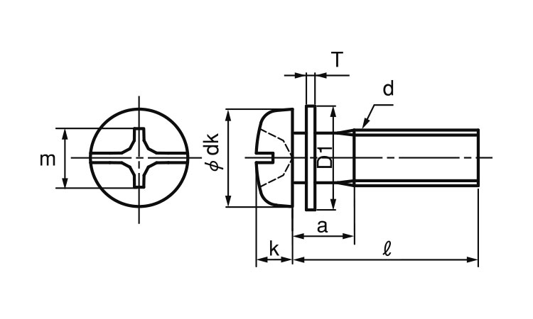 (＋－)ナベ小ねじP＝1図面