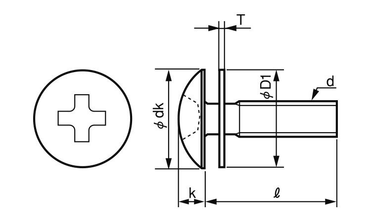(＋)トラス小ねじ　P＝1図面