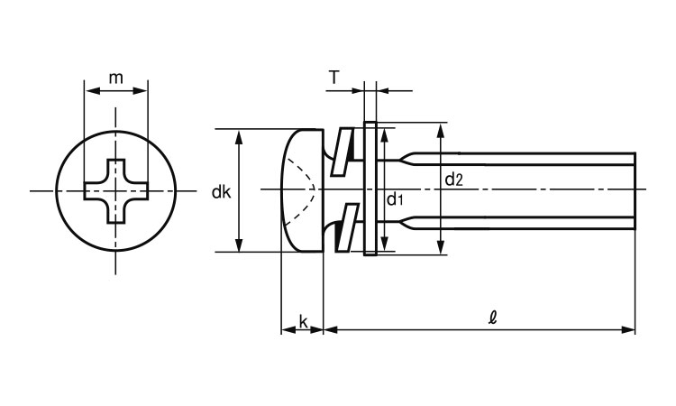 ナベ小ねじP＝2N(SW＋ナイロンW組)図面