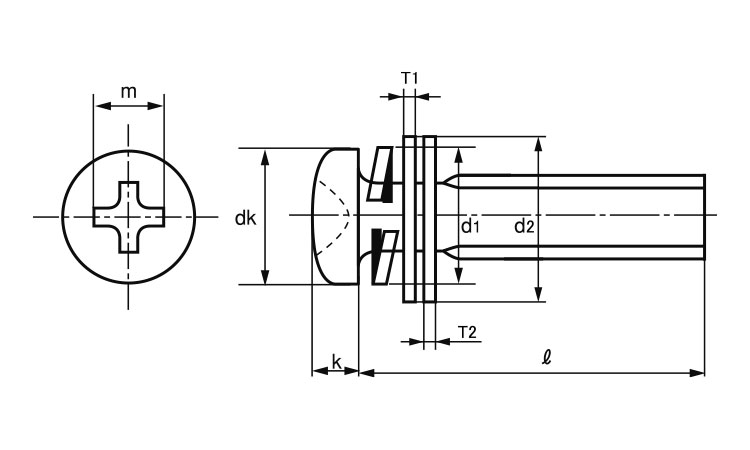 ナベ小ねじP＝3N(丸W＋SW＋ナW組)図面