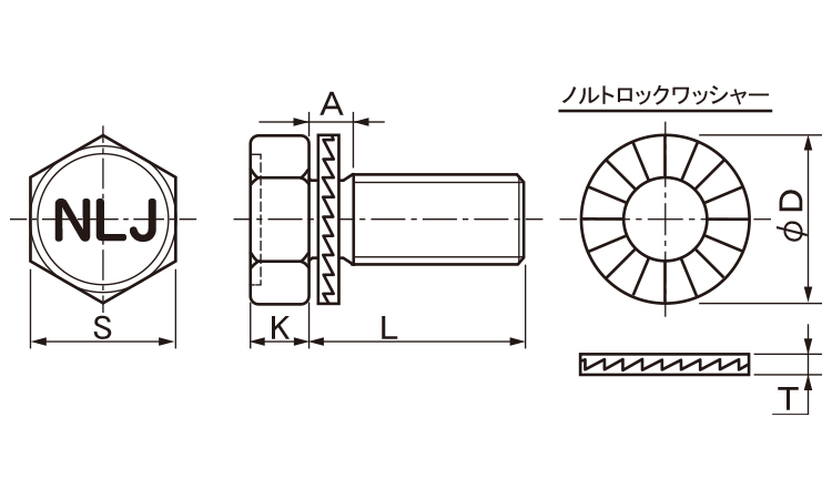 ノルトロックワッシャー組込ボルト図面