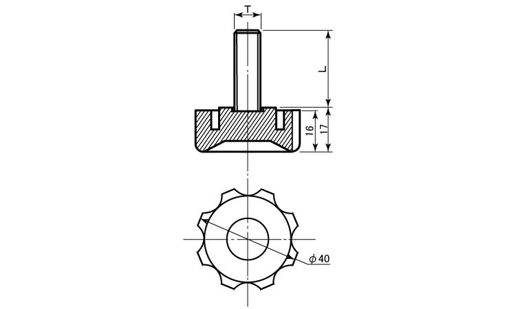 八角ノブ 黒 NB8図面
