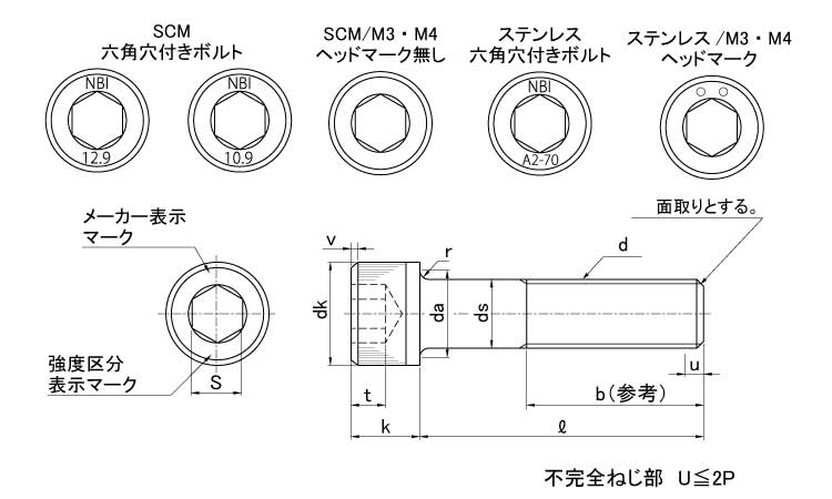 六角穴付ボルト(日本鋲螺)図面