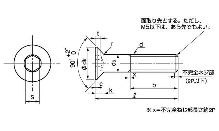 六角穴付皿ボルトDIN(日産)図面