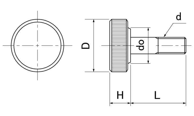 サムスクリュー(丸黒)半ねじM6Φ26図面