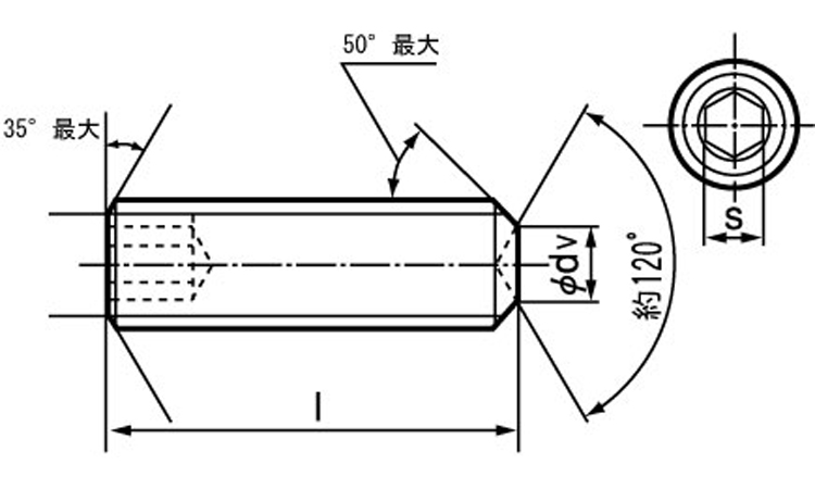 六角穴付止ねじ(くぼみ先)ウィット図面