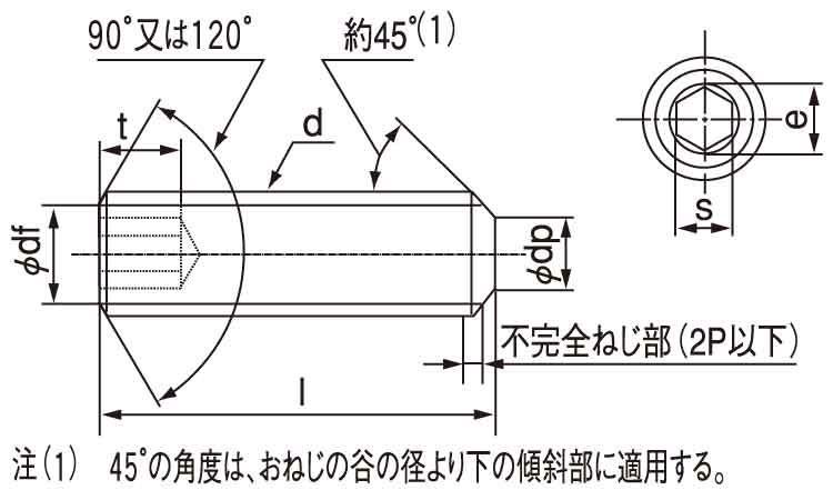 六角穴付止ねじ(平先)アンスコ図面