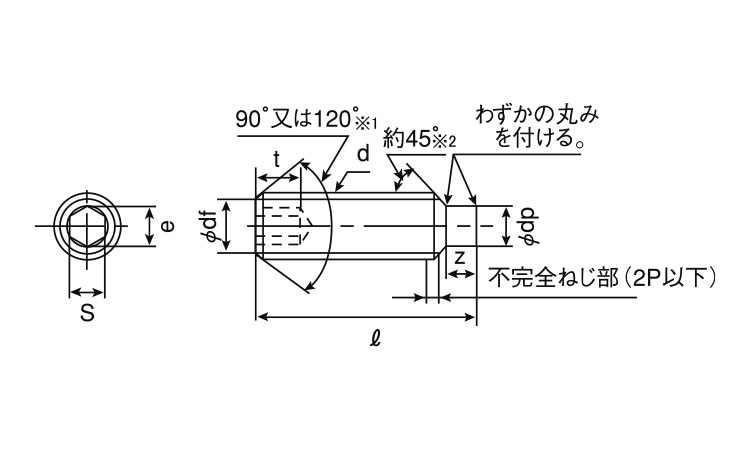 六角穴付止ねじ(棒先)図面
