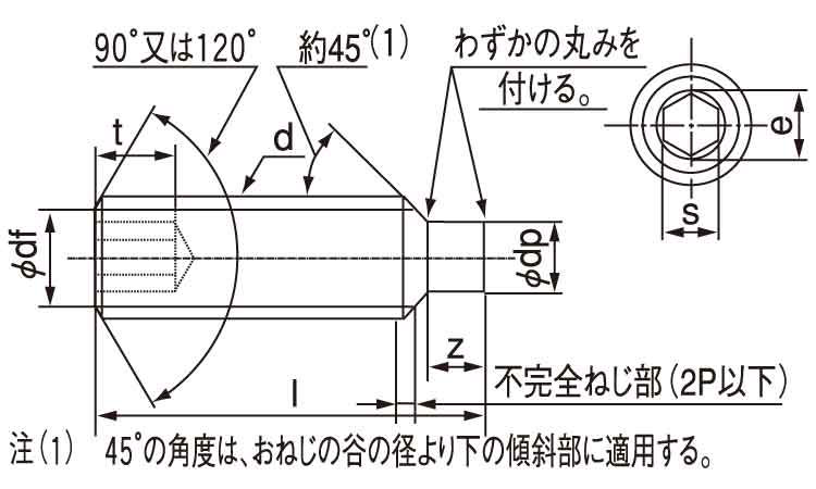 六角穴付止ねじ(棒先)旭精密図面