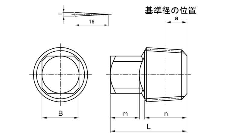 四角フラグ(左ねじ)図面
