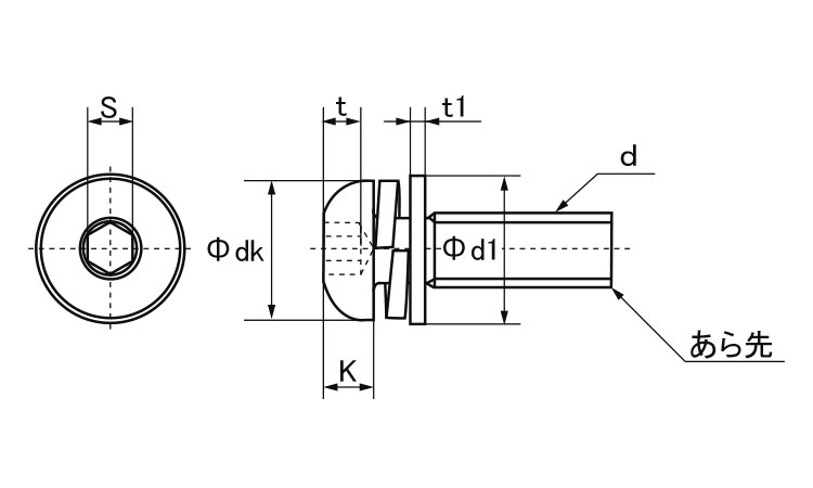六角穴付ボタンボルト　P＝4(丸小SSS)図面