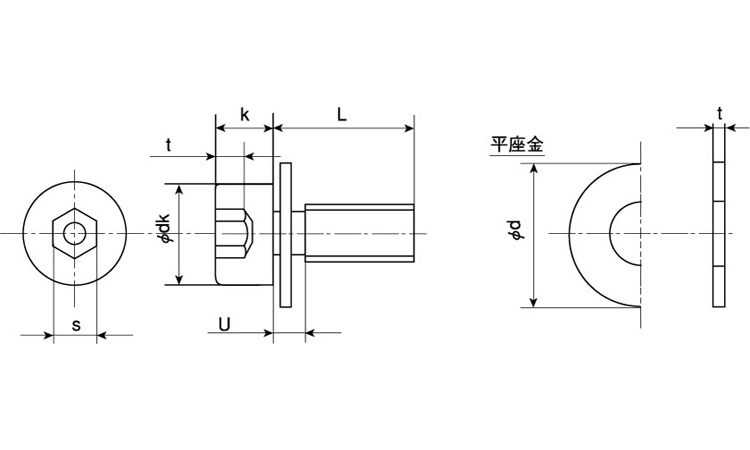 六角穴付ボルト　PK＝1図面