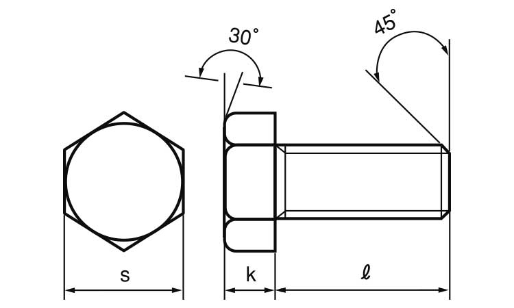 六角ボルト　M8(B＝14全ねじ)図面