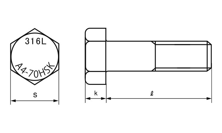A4－70　六角ボルト(半ねじ)図面