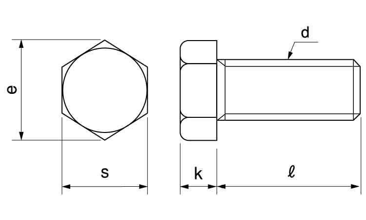 小形六角ボルト(全ねじ)図面