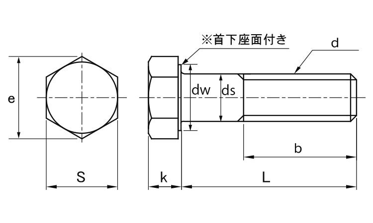 A2－90　六角ボルト(半ねじ)図面