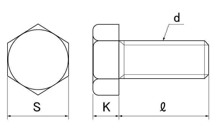 六角ボルト　ウィット(全ねじ)図面