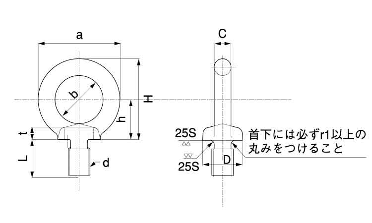 ロングアイボルトウィット(足長アイボルト)図面