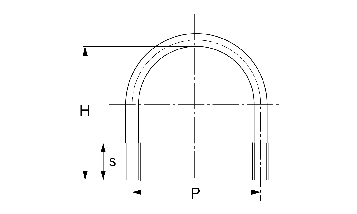 Uボルト(胴細特寸)M12図面