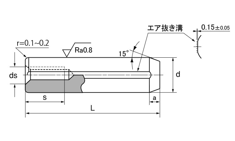 内ねじ付ダウエルピン(大喜多製)図面