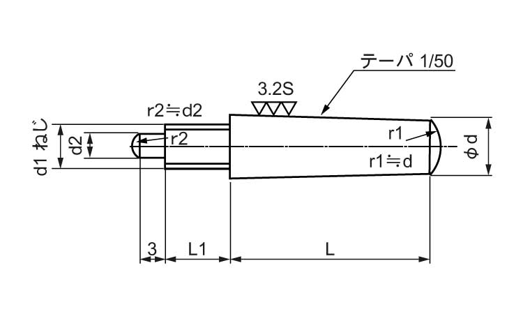 S45CQ外ねじテーパーP(姫野図面