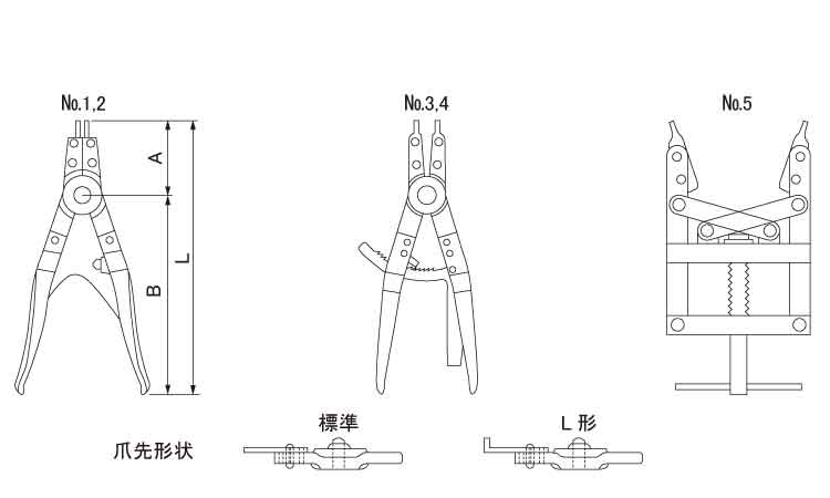 C形(穴用)プライヤー(L)図面