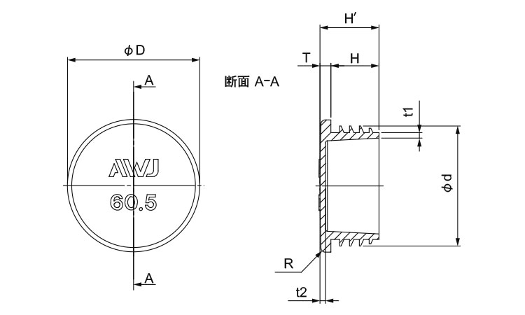 丸パイプインナーキャップパック品図面