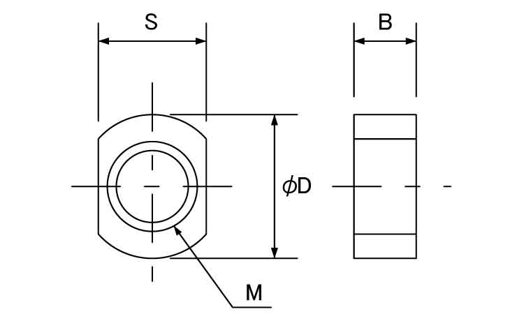 PTFE　二面幅ナット図面