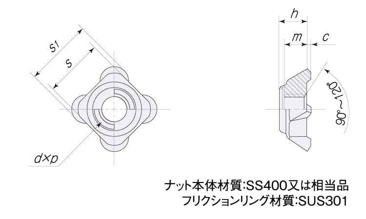 ウェルドUナット(細目)図面