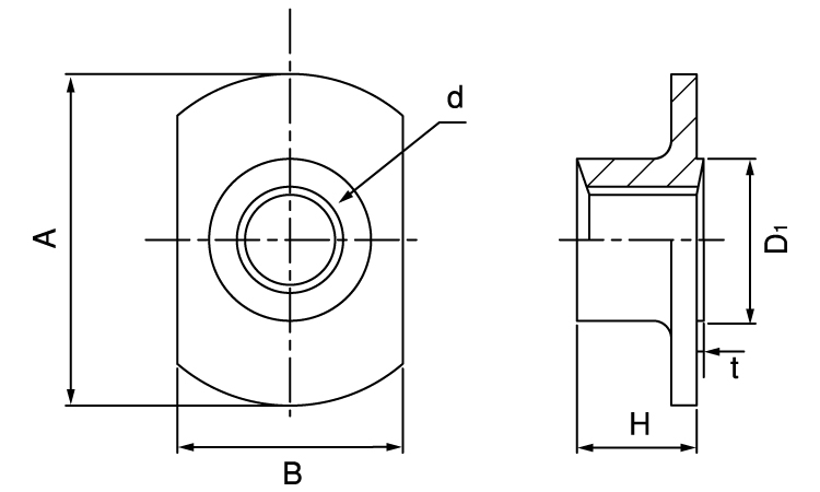 T形溶接ナット(2A・細目)図面
