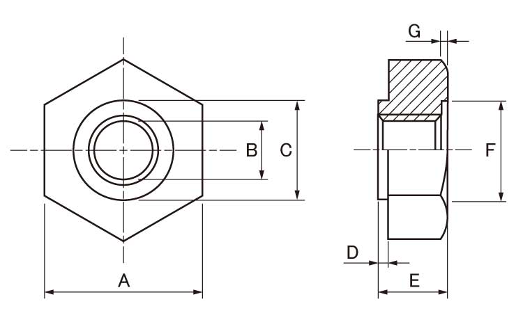 六角溶接ナット(パイロット付爪無)図面
