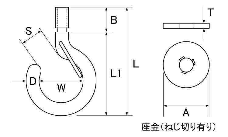 ボルトフック(アンカー付・ブネジ)図面