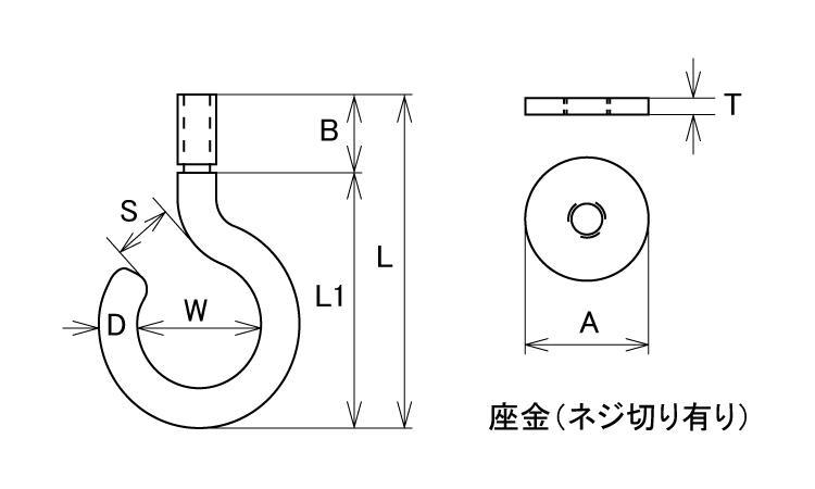 吊りフックカットアンカー付ブネジ図面