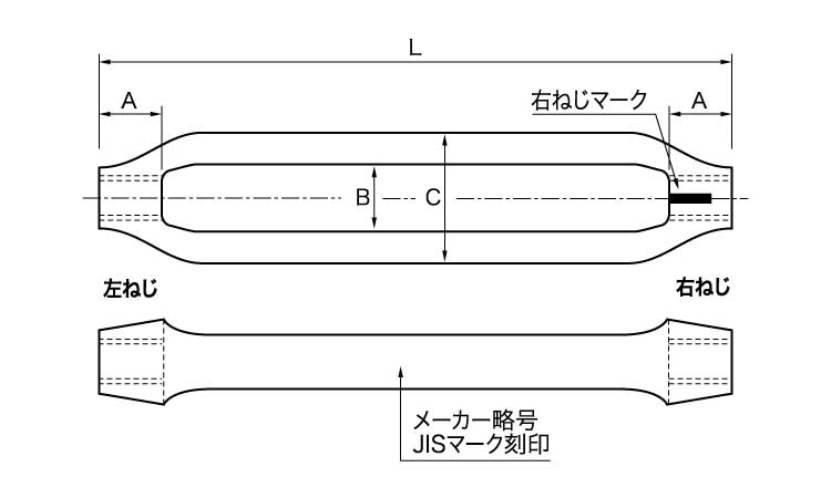 JIS　割枠ターンバックル胴図面