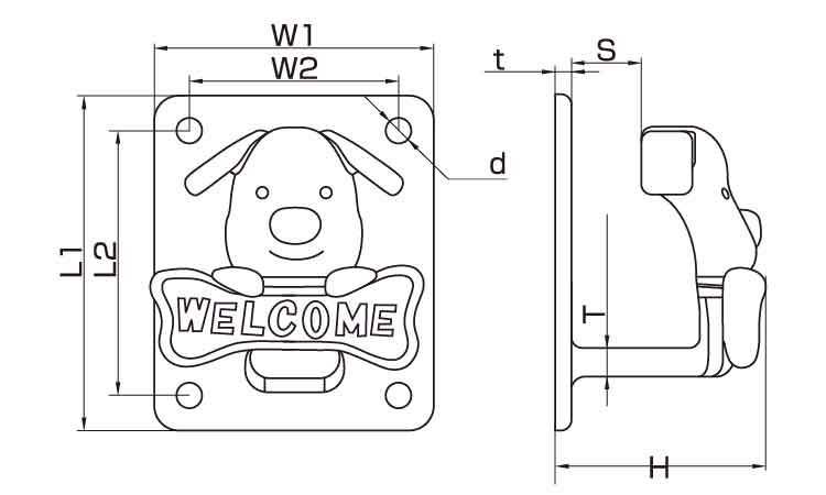 壁掛ワンコフック(ひめじや)図面