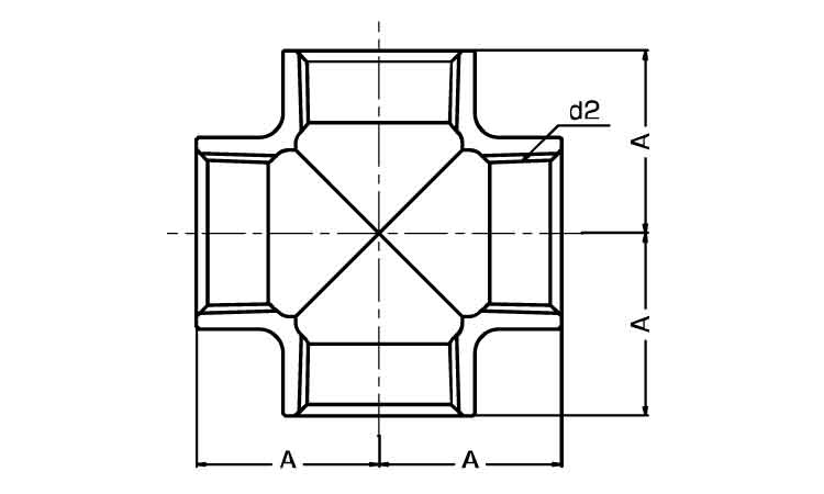 ねじ込み継手　クロス(X)図面