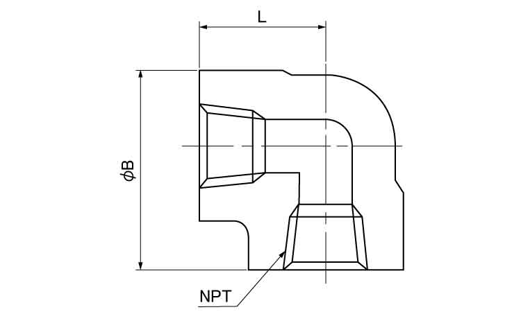 NPT　90°エルボ　SCH80図面