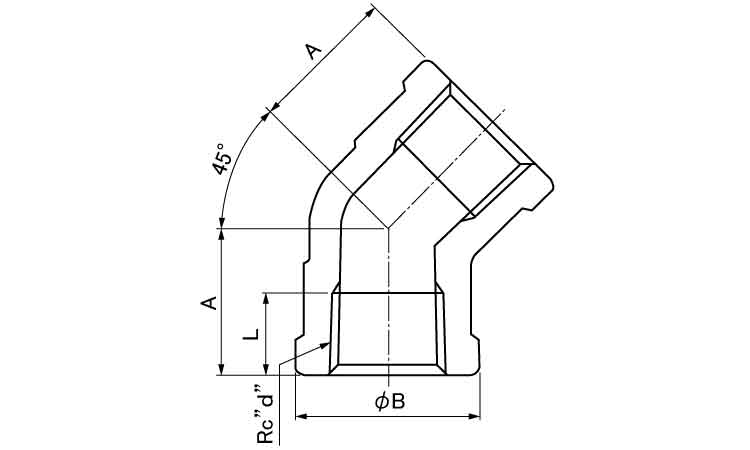 ON　45°エルボ(45L)図面