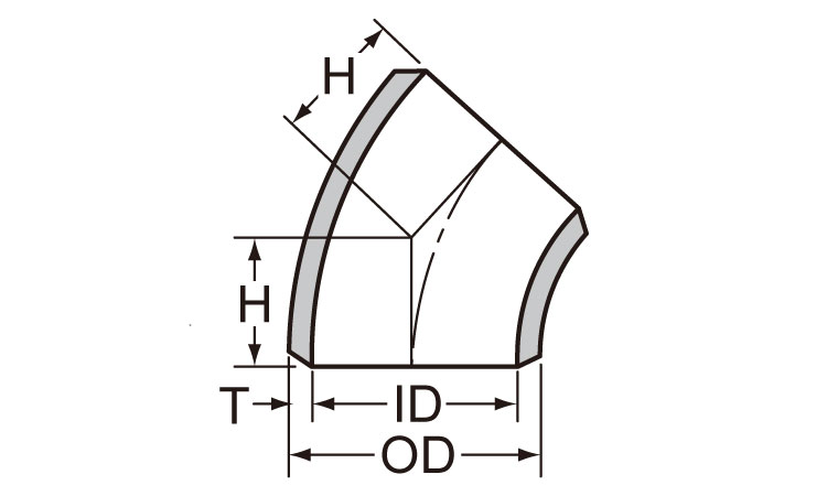 SGP溶接エルボ45E(ロング)図面