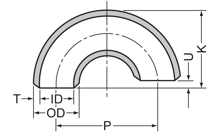 SGP溶接エルボ180E(ロング)図面