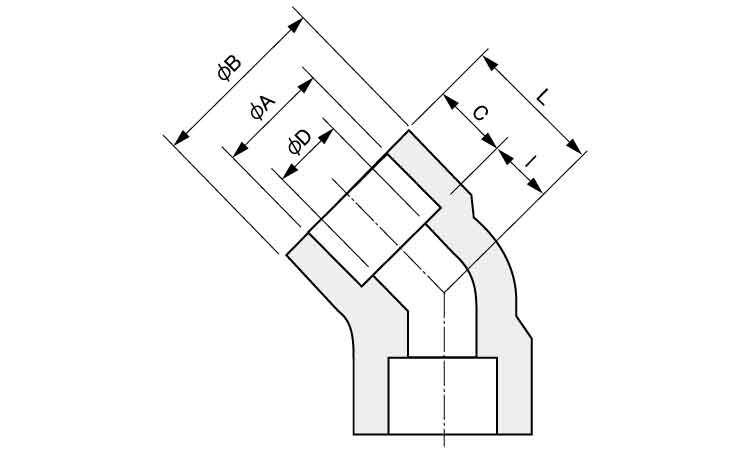 さし込み高圧45°エルボS160図面