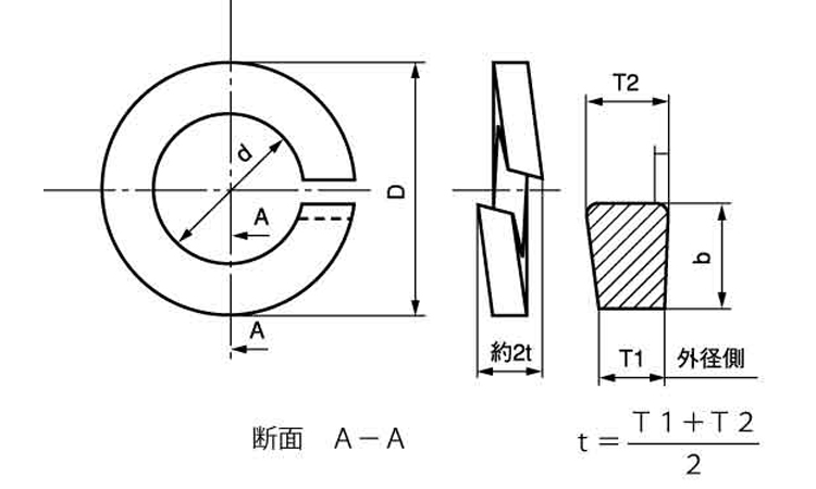 スプリングワッシャー２号（逆巻き)図面