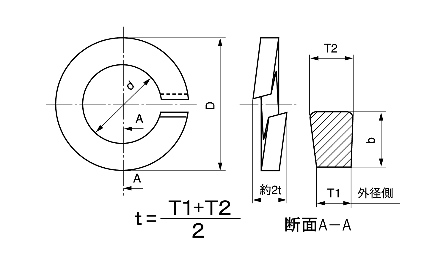 スプリングワッシャー2号(輸入H)図面