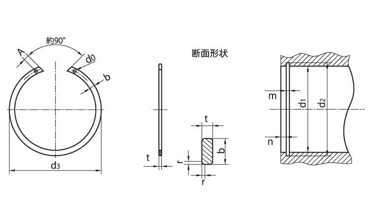 JIS穴付同心止め輪(穴用)(平和)図面