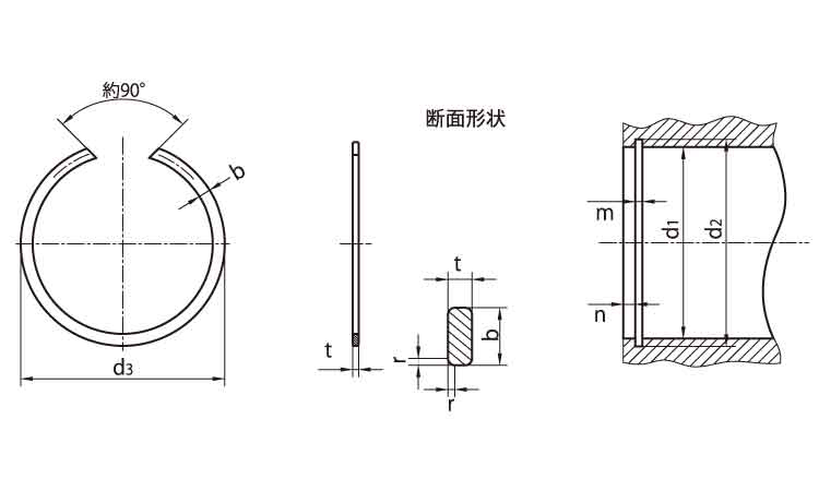 JIS穴無同心止め輪(穴用)(平和)図面
