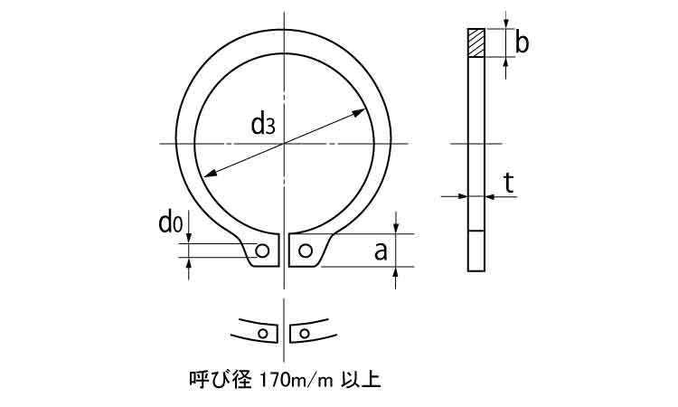 C形止め輪S 軸用(羽島製)図面